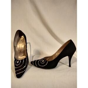 Vintage Jon Andre Black Rhinestone Embellished Pumps Shoes 8.5 AA